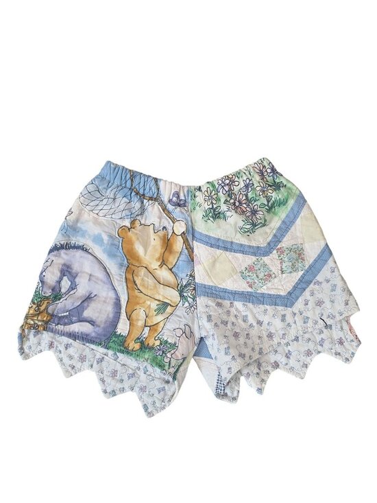 Handmade Pants - DIY Disney Patchwork-Style Handmade Winnie The Pooh Shorts With Scalloped Hem S